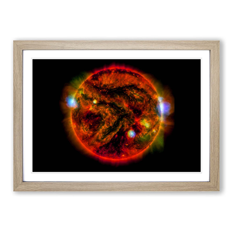 Staring at the Sun in Abstract - Picture Frame Graphic Art Print, 62cm H x 87cm W x 2cm D, Oak Framed