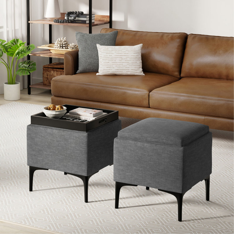 Repose-pieds avec rangement et plateau, Fabric, Grey