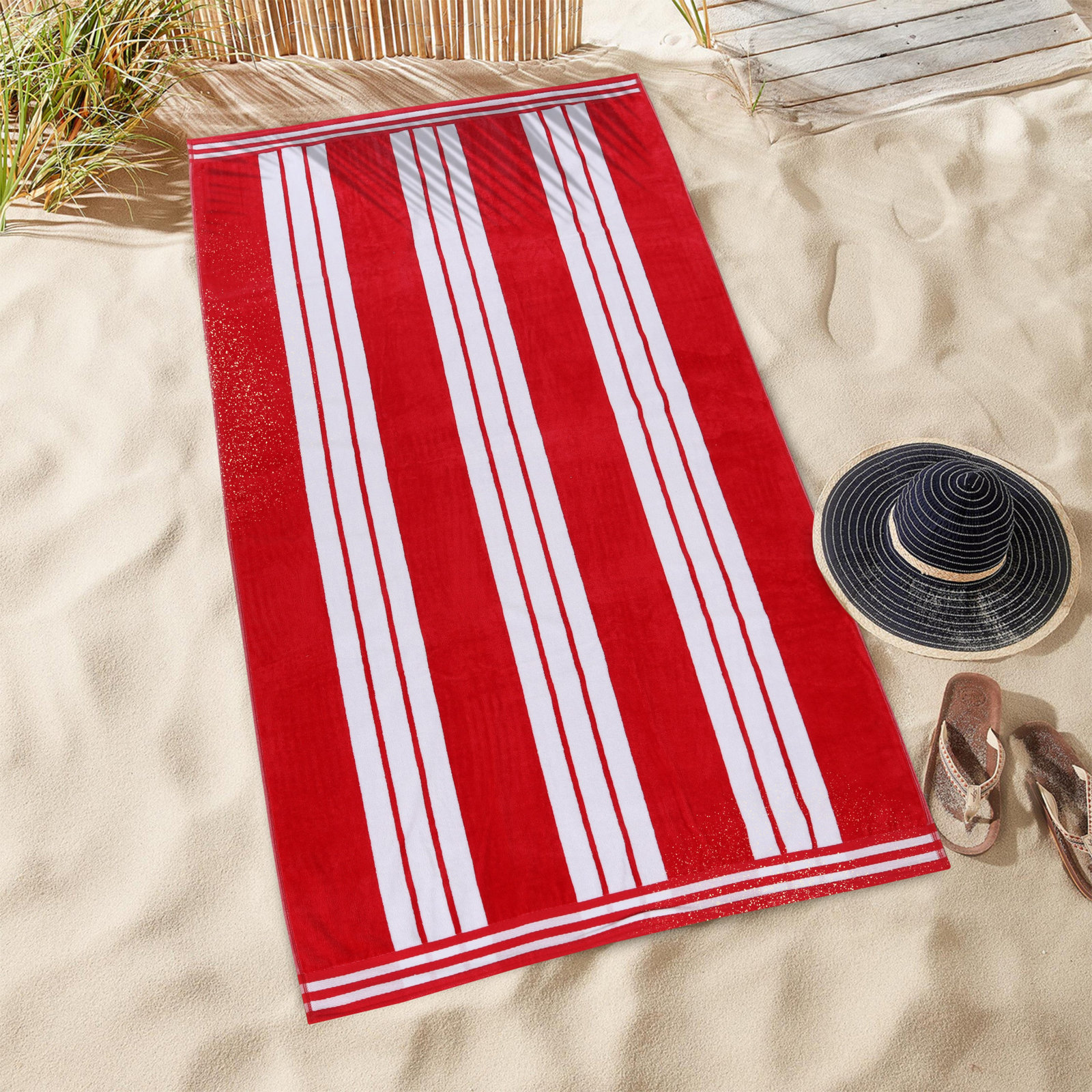 Chira Striped Cotton Beach Towel, Red, Beach Towel - 2 Pack
