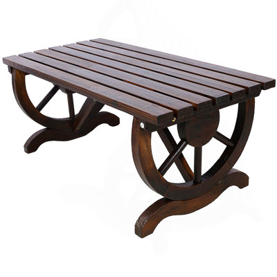 Outdoor Rustic Wooden Bench With Wagon Wheel Legs, 2 People Outdoor Bench Garden Bench Front Porch Furniture Patio Lawn Yard Park, Indoor And Outdoor by Millwood Pines