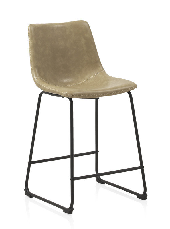 Upholstered Counter Stool with Metal Frame, Khaki