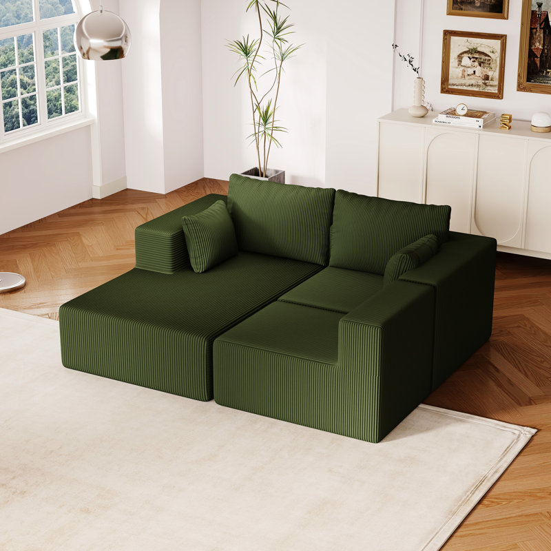 108.3" Sectional Corduroy Couch, Foam With High Elastic Sponge, Freely Combined Modern Living Room Decor Couch For Room, Upholstery, High Configured Style