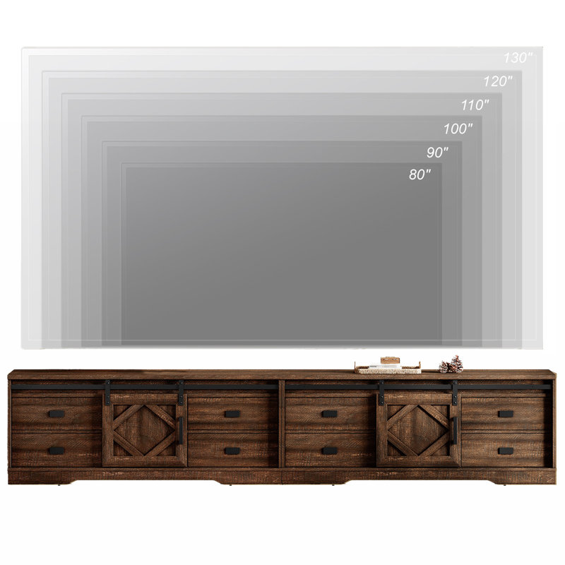 Laziza Farmhouse 2 In 1 TV Stand For Up To 130" Tvs, Wood Entertainment Center With 8 Drawers And 2 Sliding Barn Door
