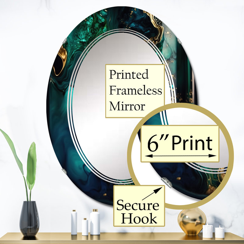 Otabek Abstract Geode Marble Green And Blue II - Abstract Marble Wall Mirror, 36" x 24"