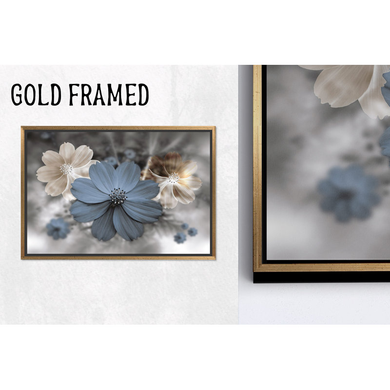 Impression sur toile moderne et moderne: élégantes fleurs bleues, décorations murales dorées 1P, 63,1 po H x 102,4 po l