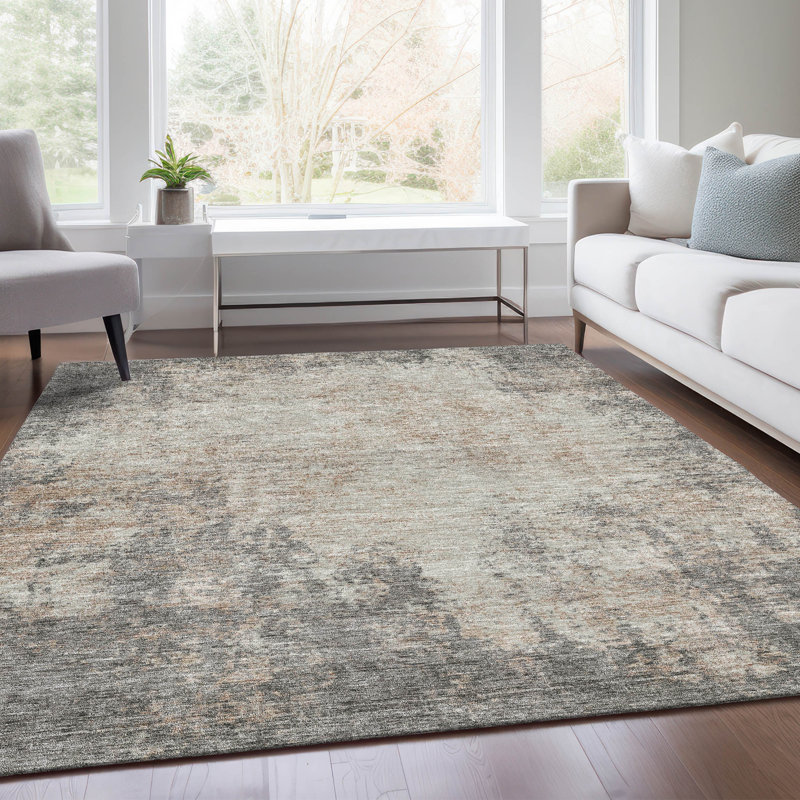 Tapis taupe lavable à la machine de qualité supérieure Prisco, Rectangulaire 3 pi x 5 pi