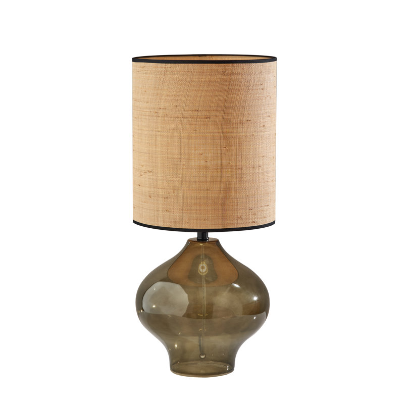 Grande lampe de table Philomena, Vert foncé, Naturel / noir, H 28,5 po x l 13 po x P 13 po