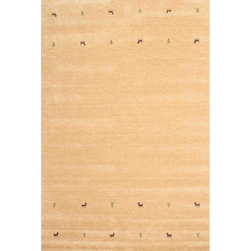 Tapis de zone crème contemporaine, Rectangle 5 pi x 7 pi