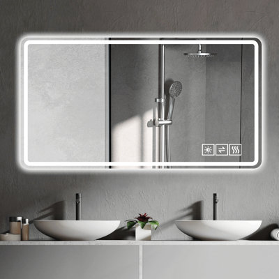 Miroir de salle de bain avec lumières à DEL avant et rétro-éclairé, anti-buée, pour miroirs de salle de bain à fixation murale, 3 couleurs et 5 niveaux de luminosité, horizontal / vertical
