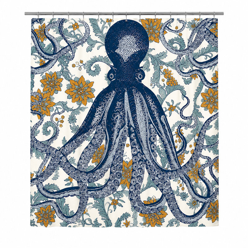 Rideau de douche en coton Evgenii Octopus