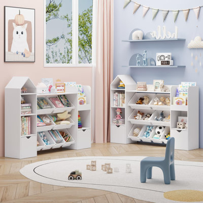 Bookcase With 8 Removable Toy Bins
