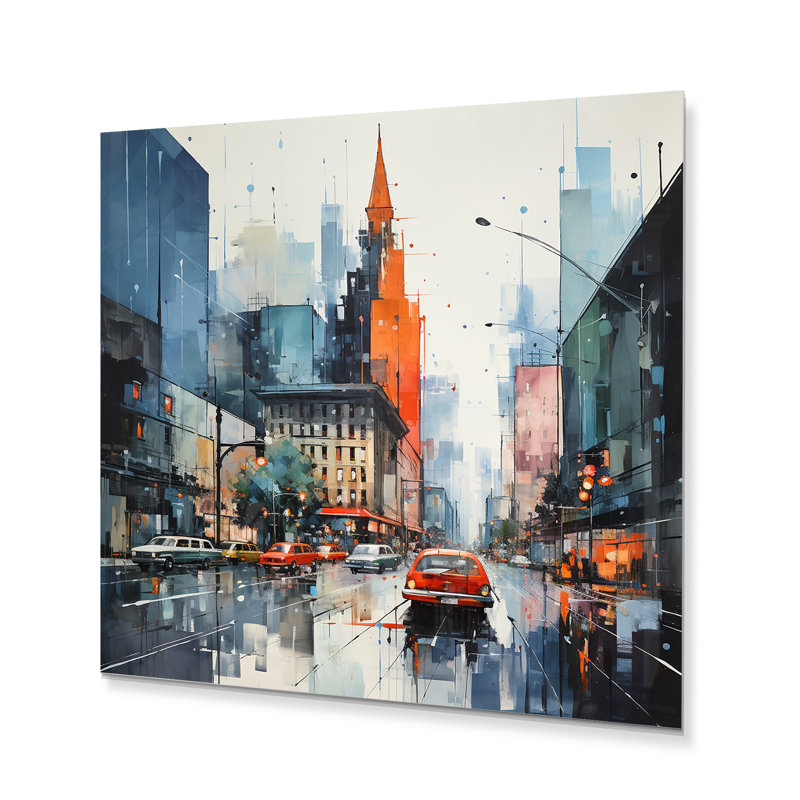 Mid-Century bleu Mid-Century Metropolis I - impression sans cadre sur métal, H 29 po x l 29 po x P 1 po