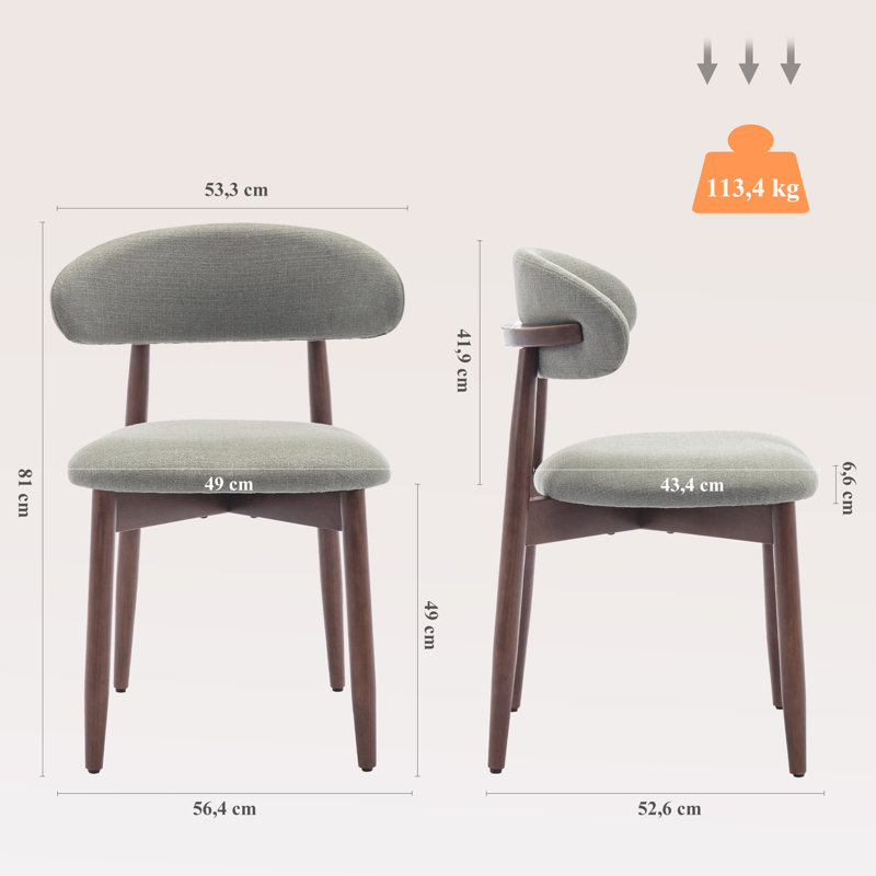  Solid Wood Upholstered Dining Chair - Ergonomic Curved Back, Comfort Fabric, Green, Walnut