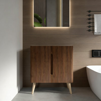 30" Striped Walnut Bathroom Vanity WITHOUT Sink, Freestanding Bathroom Cabinet for Modern Bathroom