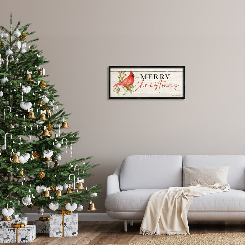 «Merry Christmas Holiday Cardinal» par Stephanie Workman Marrott, Giclée encadrée noir minuit, H 13 po x l 30 po x P 1,5 po