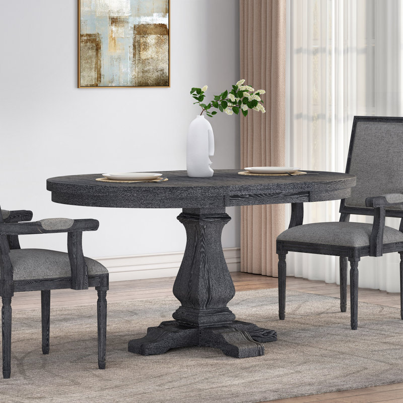 Ireion Extendable Round Solid Wood Base Dining Table, Gray