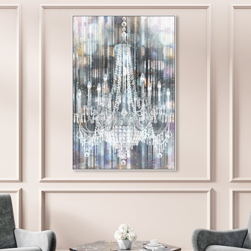 «Fashion and Glam Diamond Covered Eyes Silver Chandeliers», reproduction sur toile, Cadre flottant blanc, H 30 po x l 20 po