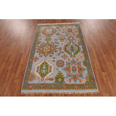 Light Blue Geometric Oushak Oriental Rug 4x6