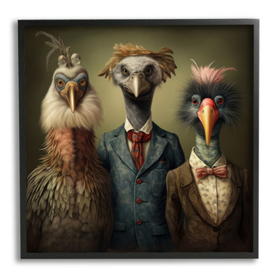 Ba-920 - Oiseaux dans des costumes de fantaisie, impression sur bois