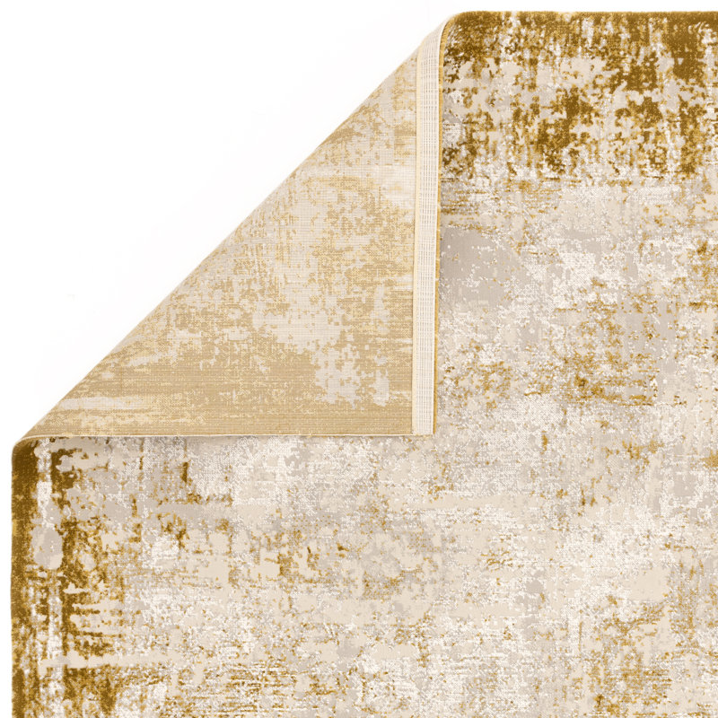 Abrienne Soft Shiny Border Gold Rug, Rectangle 200 x 290cm