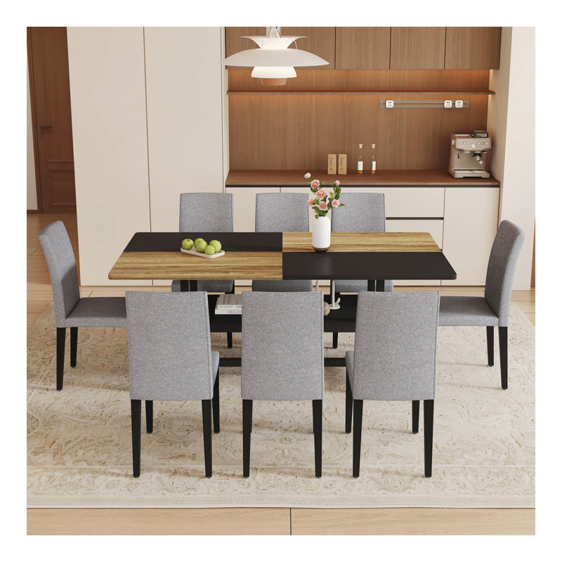 Ensemble de table et de chaises. Table de salle à manger épissée de 71 x 35,4 pouces avec fonction de rangement au milieu des pieds de la table.