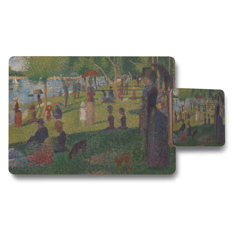 Placemat and Coaster Set With Impressionist Park Scene