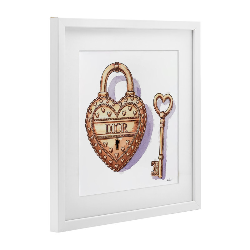 Glam Lock and Key, reproduction encadrée sous verre, design par Amanda Greenwood, H 16 po x l 16 po, Cadre blanc côtier