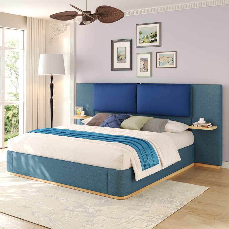 Queen Size Upholstered Platform Bed with Soft Rounded Corners, Panel Bed Frame, Stable & Solid, No Box Spring, Easy Assembly, Grey