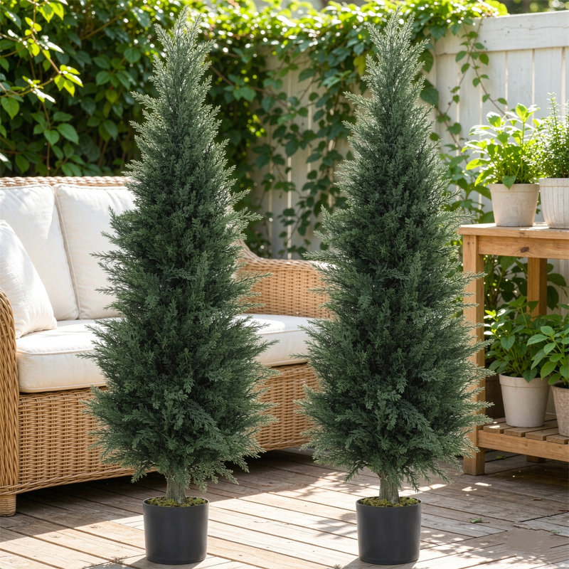 2 Packs 90 cm Artificial cypress tree with plastic pots, 120cm H x 40cm W x 40cm D