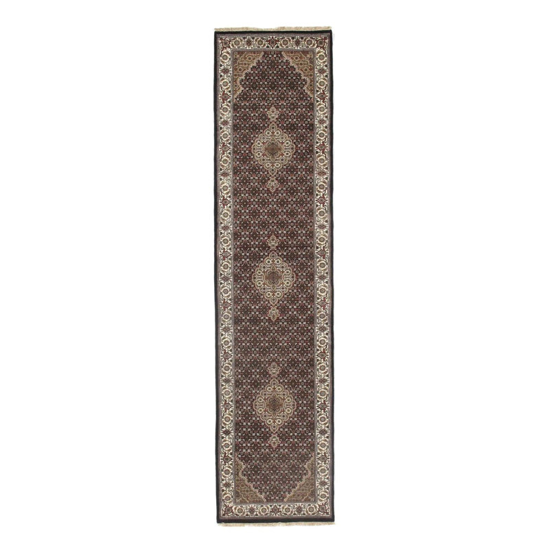 Tapis de couloir gris / brun en coton noué à la main 2 pi 5 po x 10 pi 3 po Oriental