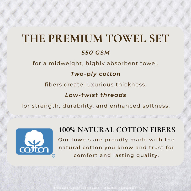 Ultra-Soft & Absorbent 100% Cotton Towel Set, 6 Piece Towel Set, Optic White