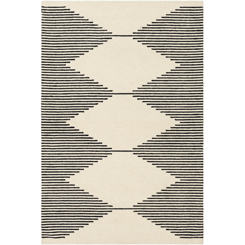 Tapis ivoire / noir en laine touffetée à la main Mueller, Rectangle 2 pi x 3 pi