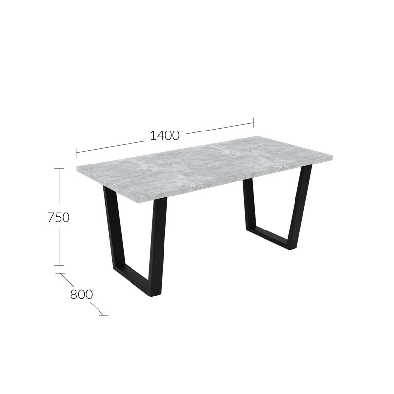 Metal Base Dining Table, 75cm H x 140cm W x 80cm D