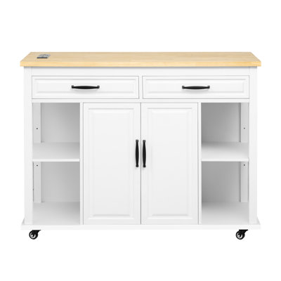 47.2" Kitchen Island With Extendable Dining Table, Internal Storage, And Built - In Charging Station For Entertainment Storage Rack, Power Outlet, Tex