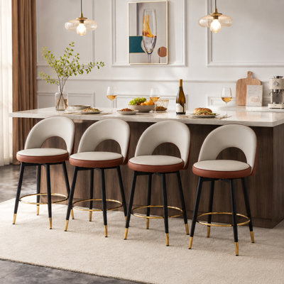 360° Swivel PU Leather Bar Stools with Black Metal Legs & Footrest