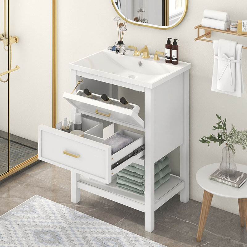 Evangelyn 24.01'' Single Bathroom Vanity with Solid Wood Top, White