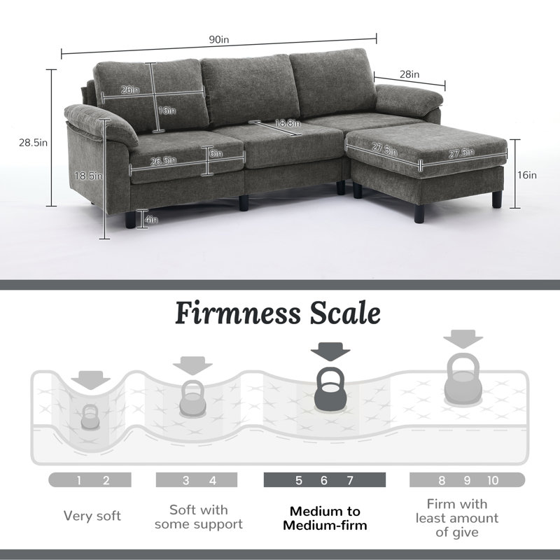 4-Piece Upholstered L-Shape Convertible Sectional Couches Sofas with Ottoman, Gray