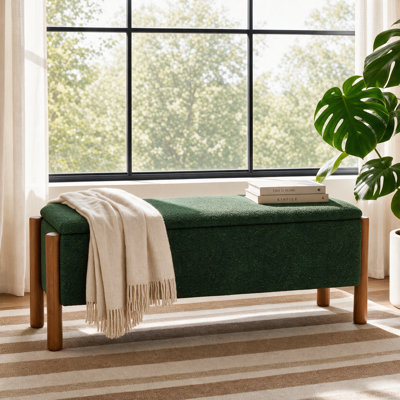 47'' Modern Upholstered Storage Bench With Walnut Wood Legs