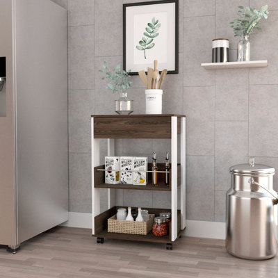 Modern Kitchen Cart 35" H, Four Casters, Three Shelves