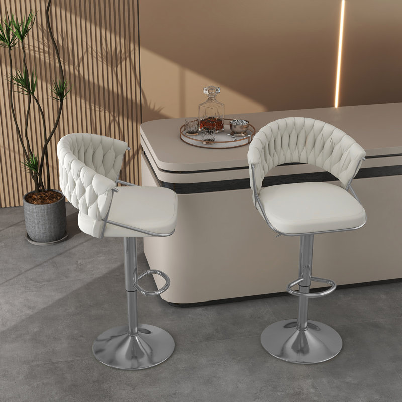 Christal Height Adjustable Swivel Bar Stool, Ivory, Silver