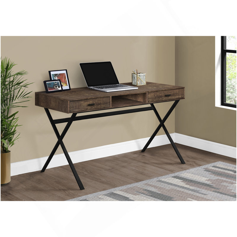 Bureau d'ordinateur, bureau personnel, ordinateur portable, tiroirs de rangement, L 48 po, travail, stratifié brun, métal noir, contemporain, moderne