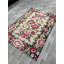 Tapis en chenille de coton à motif floral rose, vert, noir et rétro-104945884