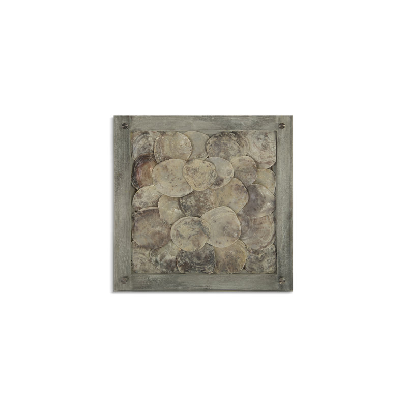 Natural Shells in Gray Wood Square Wall Art