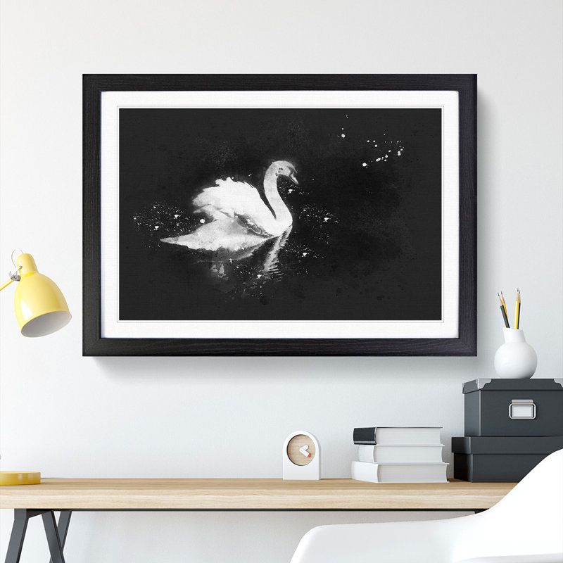 Swan - Picture Frame Graphic Art Print, 62cm H x 87cm W x 2cm D, Black Framed
