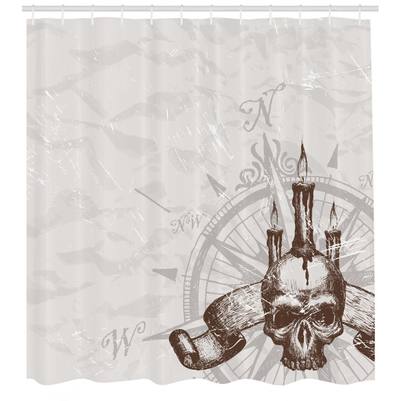 Compass Vintage Look Shower Curtain with Hooks Included, 75" H x 69" W