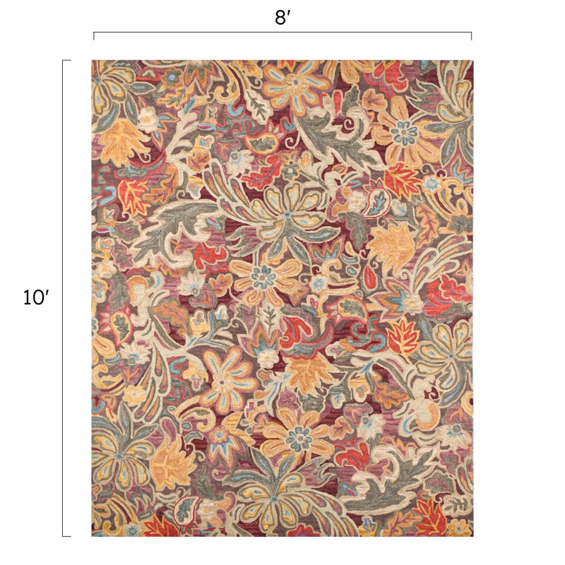 Floral Tapestry Handmade Hand Tufted Wool Spice Rug, Rectangle 9' x 13'