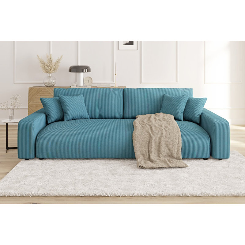 6 Seater Corduroy Sofa Bed, Turquoise