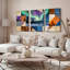 Tableau abstrait géométrique sur toile tendue, représentant un paysage d'aurores boréales (ensemble de 3)-2076079528