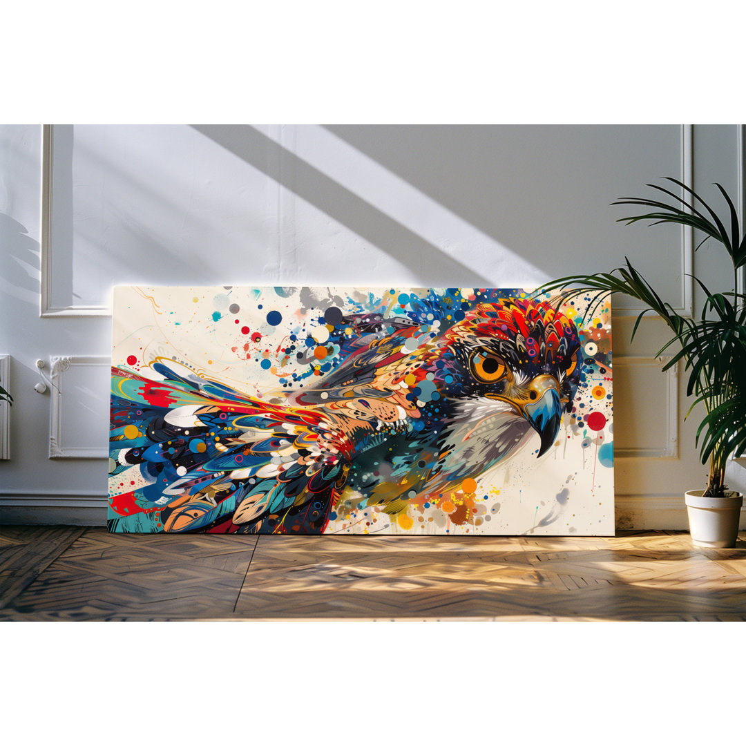 Wandbild 120x60cm Falke Greifvogel Raubvogel Farbenfroh Bunt Kunstvoll