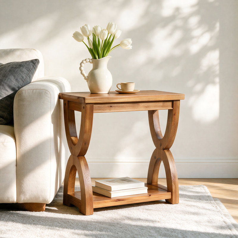 Table d'appoint à deux niveaux en bois massif avec rangement, 2